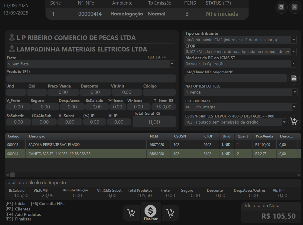 Tela de Emissão de NF-e